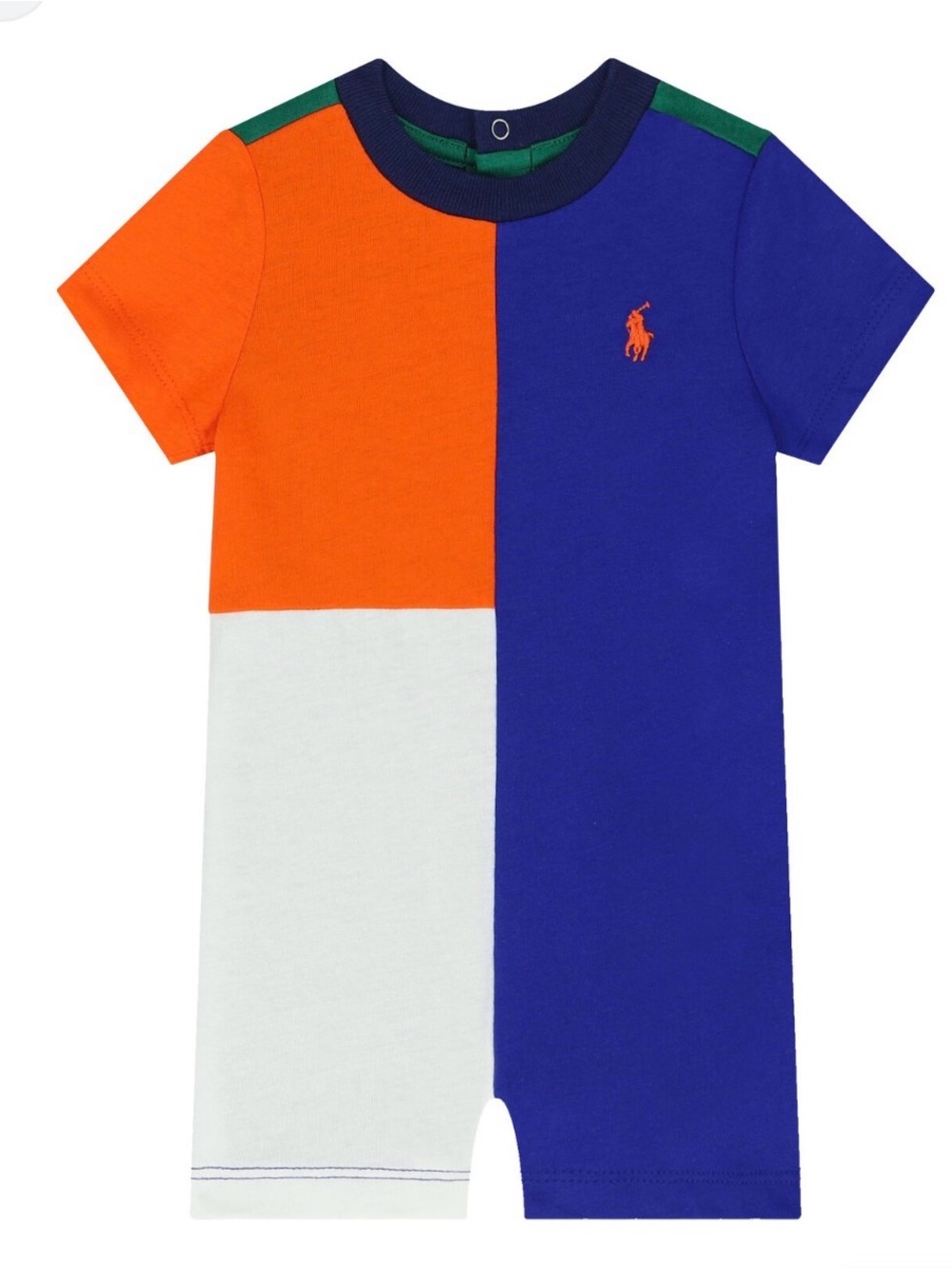 RALPH LAUREN Colorblock Shortall  Onesie Orange Blue White Green Size 9 Months